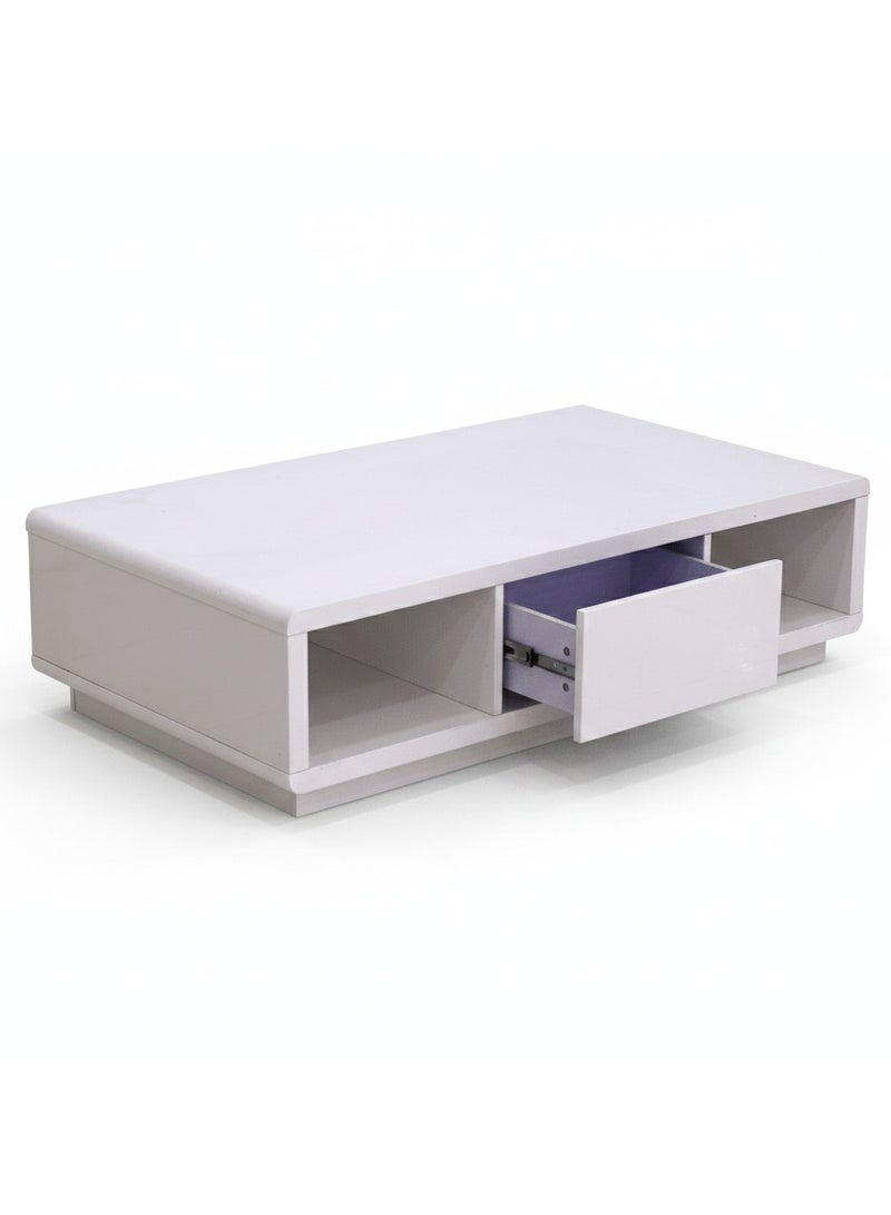Concent Modern Concept Coffee Table – Gloss White with Smart Storage Drawer and Open Shelves - Image 1